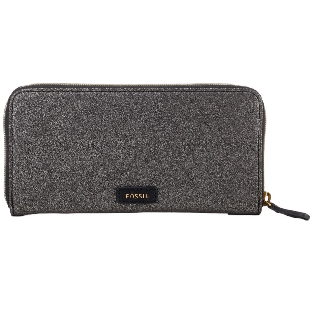 Fossil Shimmering Continental Zip Around Charcoal Wallet